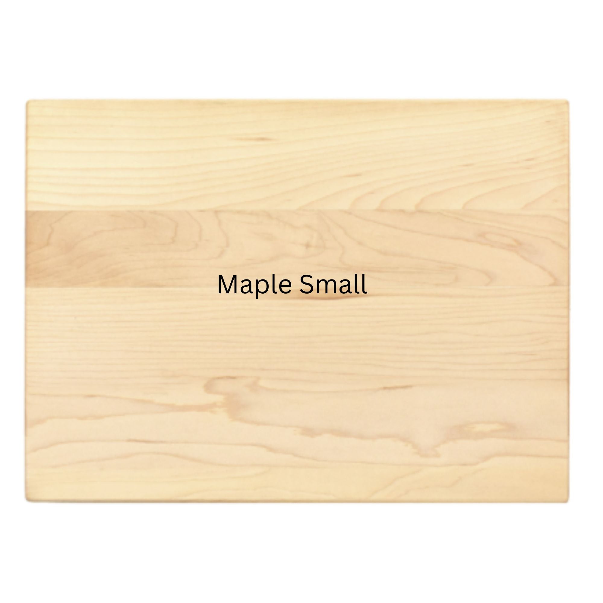 Small wooden cutting board labeled 'Maple Small' on a white background