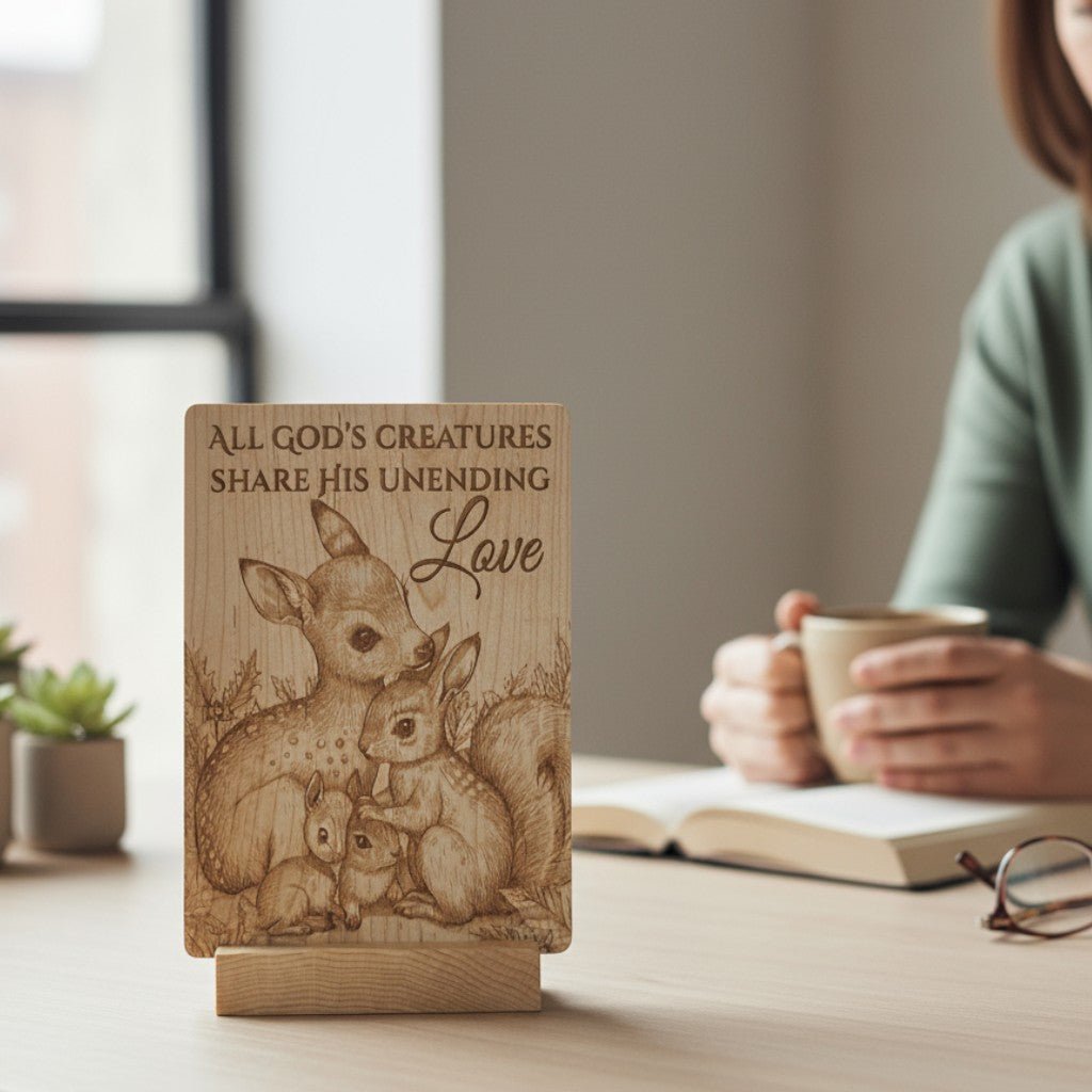 All God's Creatures Share His Unending Love– Hardwood Keepsake Card - The Honeysuckle Porch