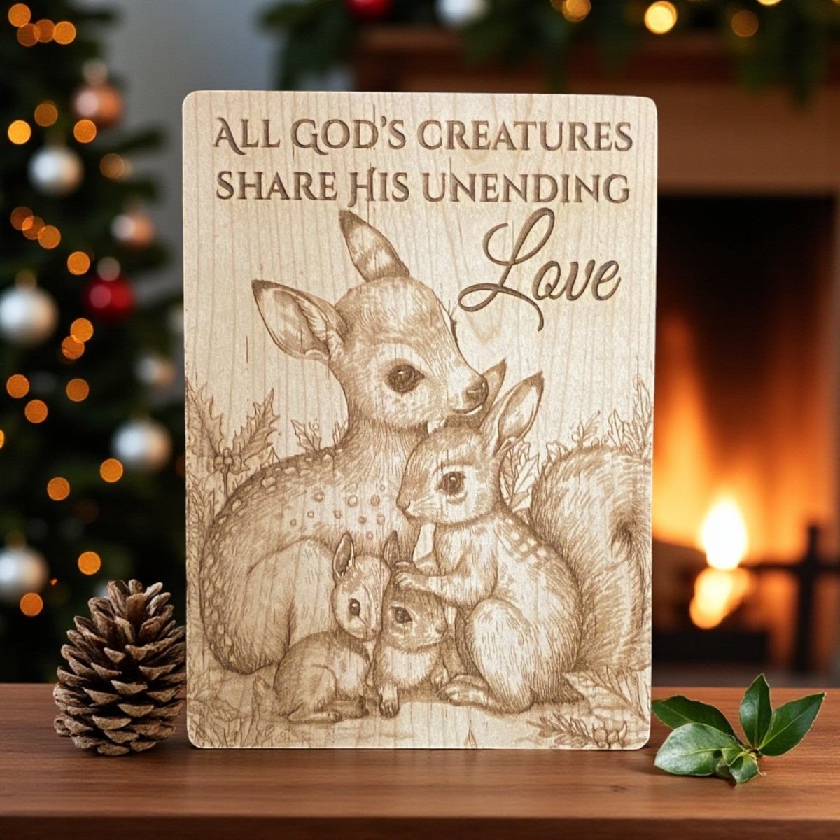 All God's Creatures Share His Unending Love– Hardwood Keepsake Card - The Honeysuckle Porch