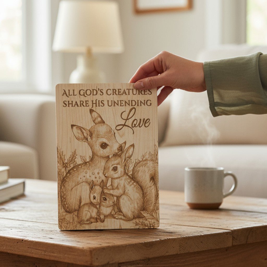 All God's Creatures Share His Unending Love– Hardwood Keepsake Card - The Honeysuckle Porch