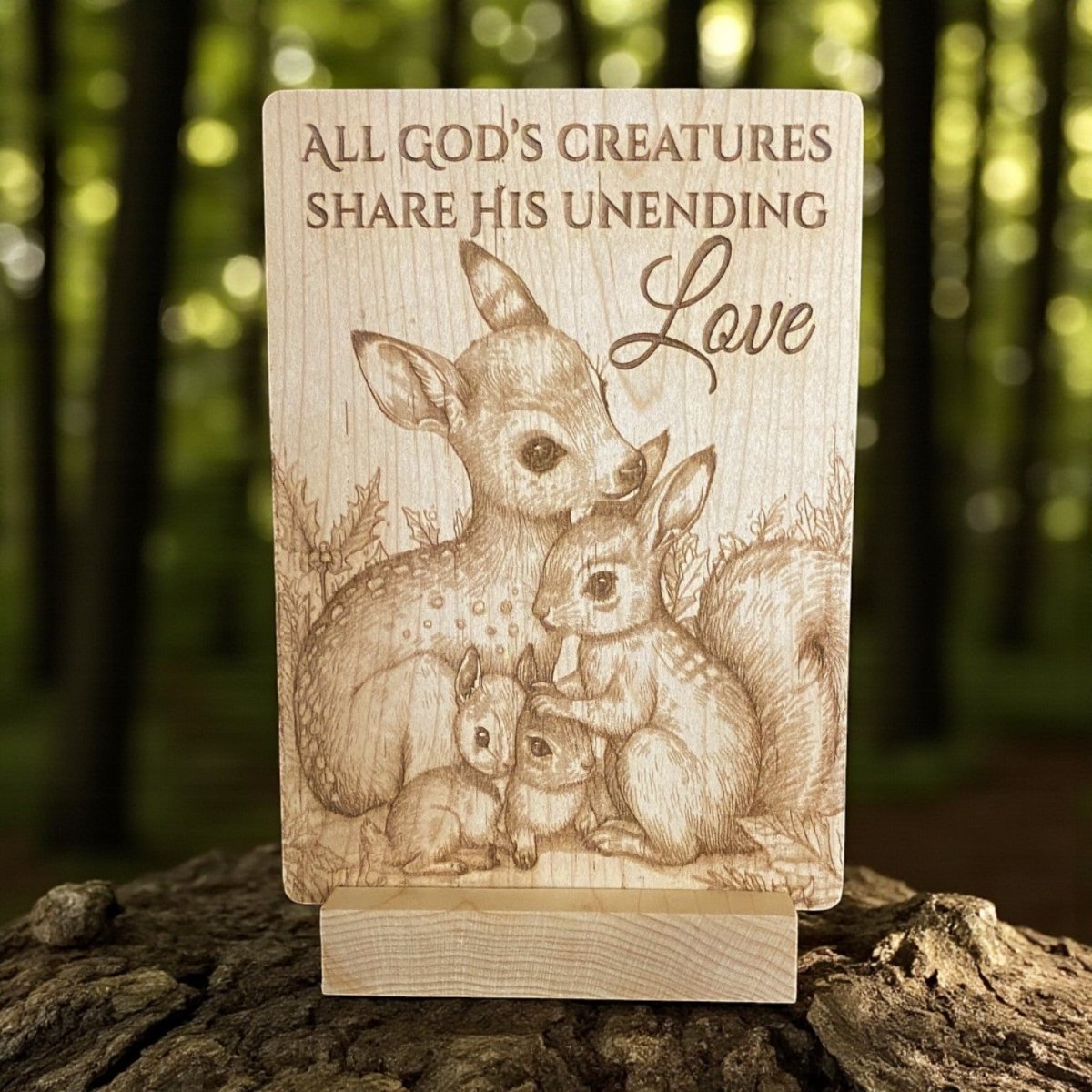 All God's Creatures Share His Unending Love– Hardwood Keepsake Card - The Honeysuckle Porch