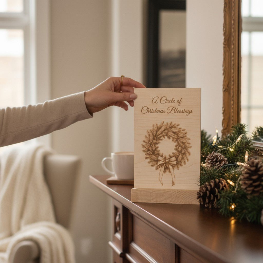 A Circle of Christmas Blessings – Wooden Keepsake Card (Maple or Cherry) - The Honeysuckle Porch