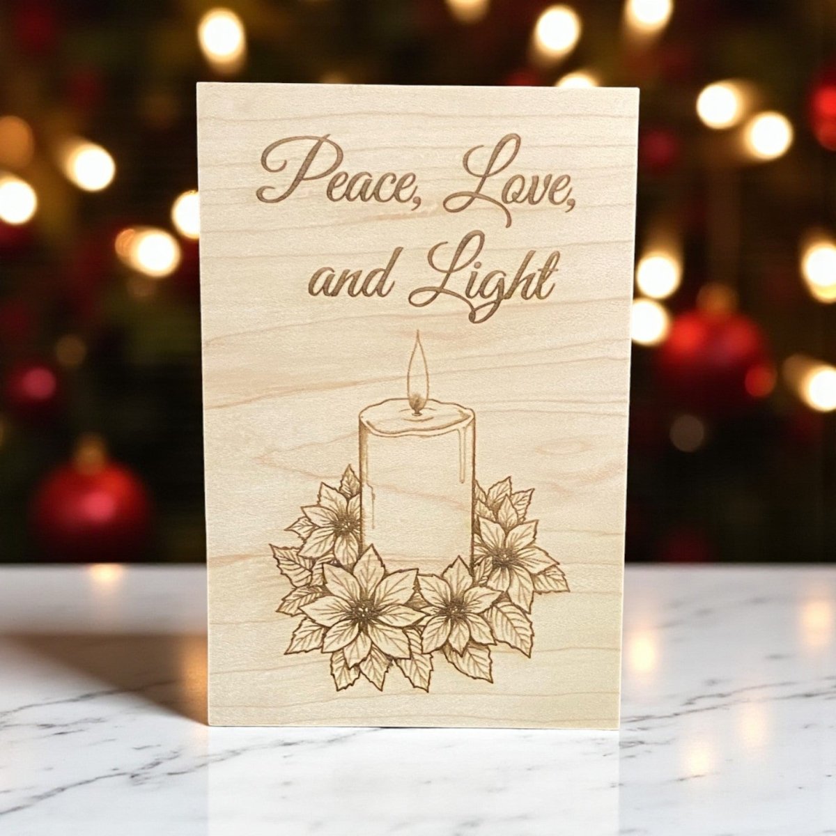 Peace, Love, and Light – Wooden Keepsake Card (Maple or Cherry) - The Honeysuckle Porch