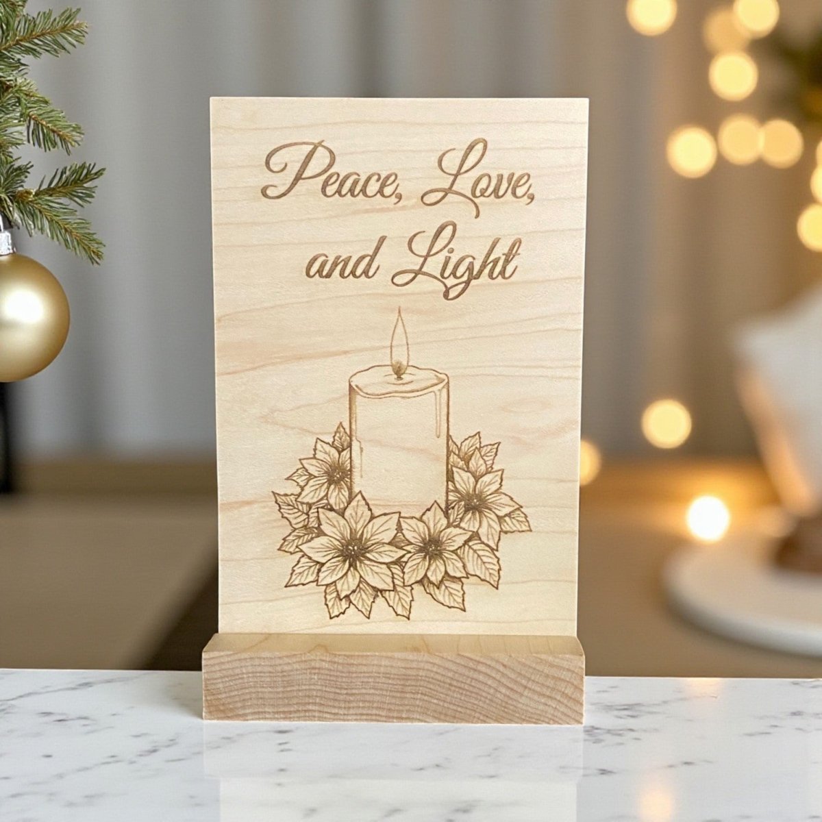 Peace, Love, and Light – Wooden Keepsake Card (Maple or Cherry) - The Honeysuckle Porch